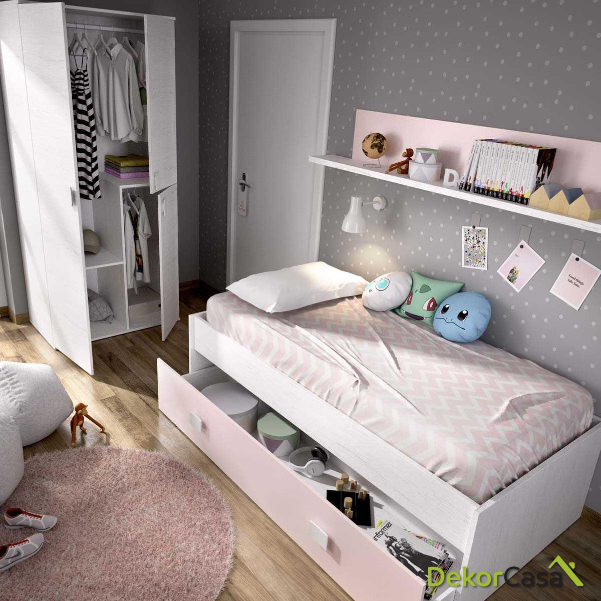 Cama nido rosa con cajon y estante - Imagen 4